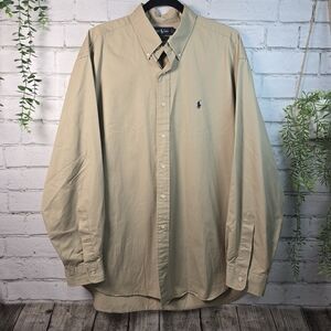 RALPH LAUREN TAN NON IRON BLAKE LONG SLEEVE BUTTON DOWN SHIRT MENS LARGE TALL